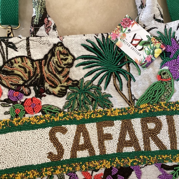 America & Beyond African Safari Embellished Beaded Limited Edition Tote Bag - Picture 4 of 16